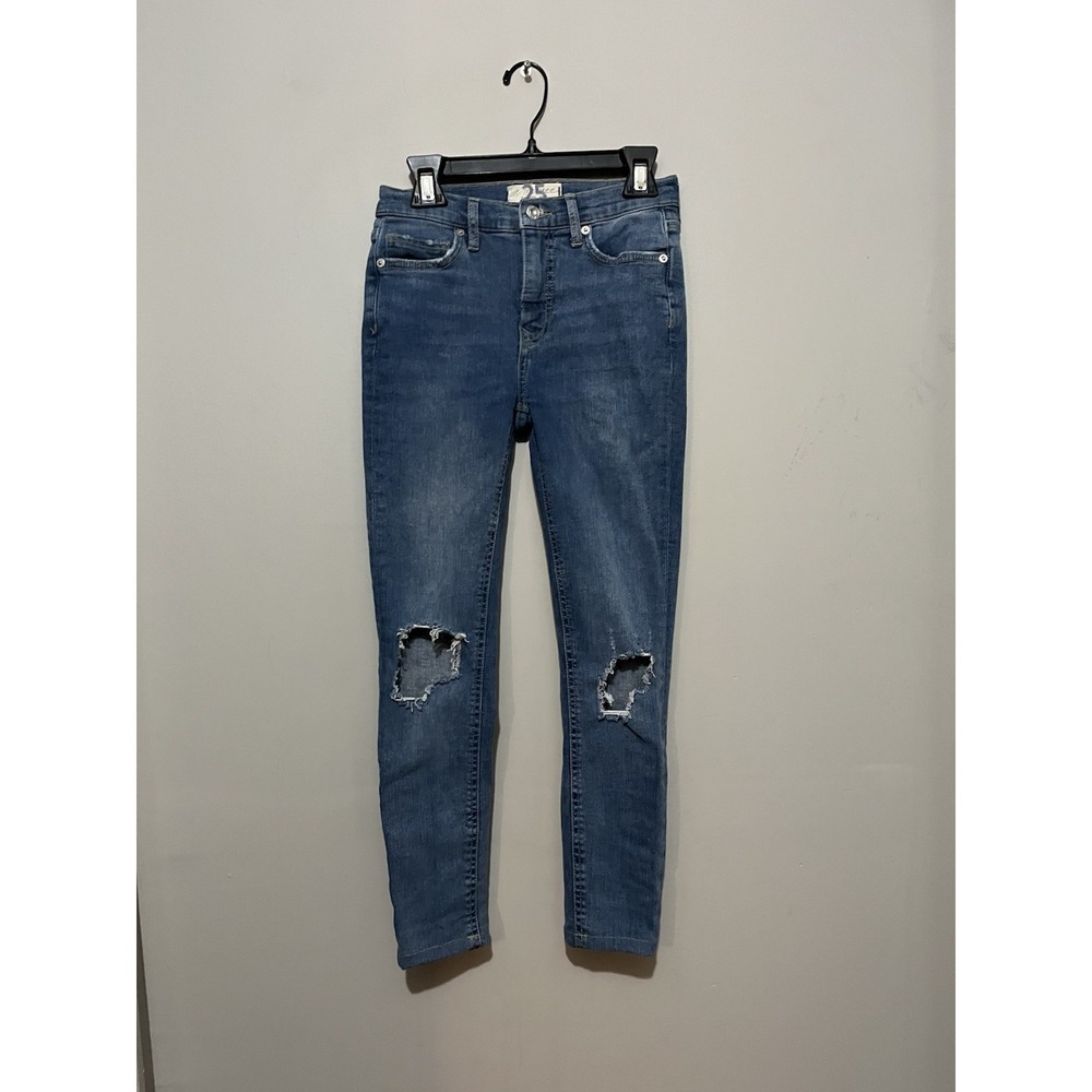 Free People We The Free Skinny Jeans Womens Size‎ 26 Denim Ripped Knee Raw Hem